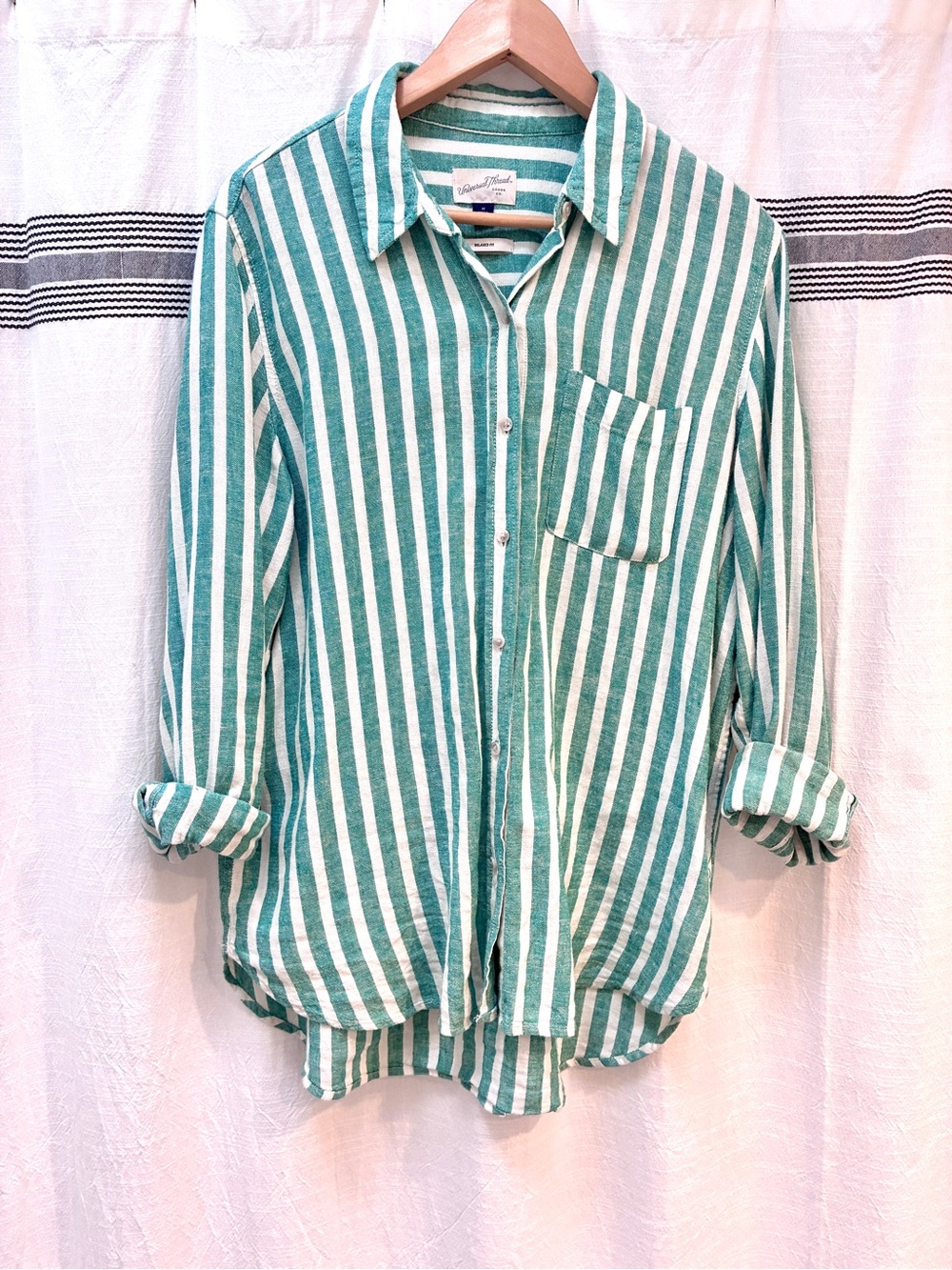 Universal Thread Green and White Relaxed Linen Shirt / Beach Cover Up
